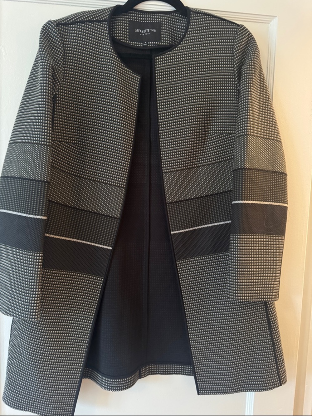 Lafayette 148 New York Black and White Patterned Open-Front Jacket